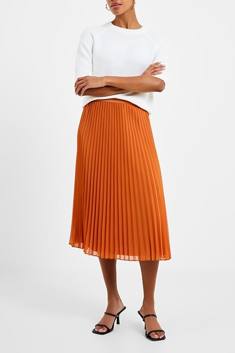 PLEATED SOLID MIDI SKIRT HONEY BRONZE 2