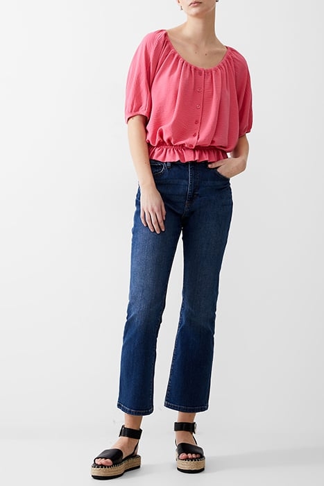 BUTTON CRINKLE PEASANT TOP CAMELLIA 2