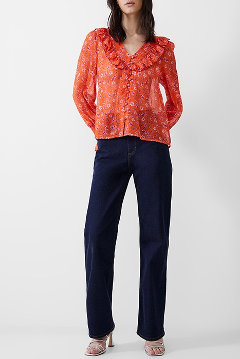 CAMILLE FRILL SHIRRED SLV TOP MANDARIN 2