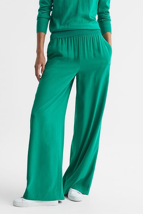 JEMMA-SILK WIDE-LEG & FLARED PANTS GREEN 1