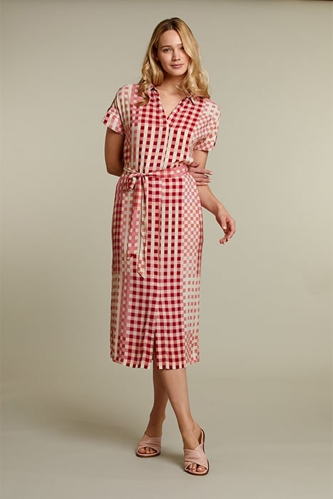 PINK CHECKED BELTED DRESS 1