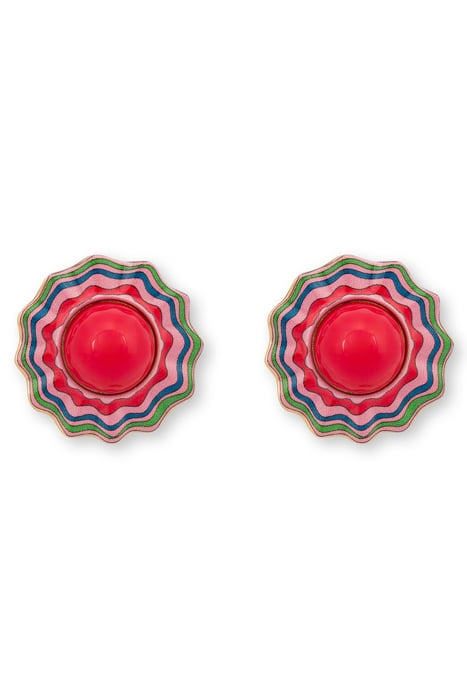 PSYCHEDELIC FLOWER CLIP EARRINGS RED 1