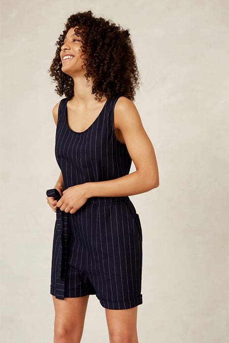 LOUISE PLAYSUIT INDIGO STRIPE HEMP 1