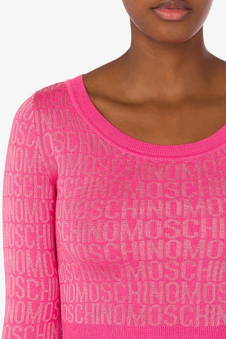 ALLOVER LOGO WOOL SHORT SWEATER FUCHSIA 4