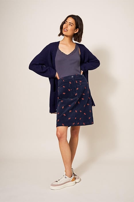 MELODY EMBROIDERED CORD SKIRT NAVY 3