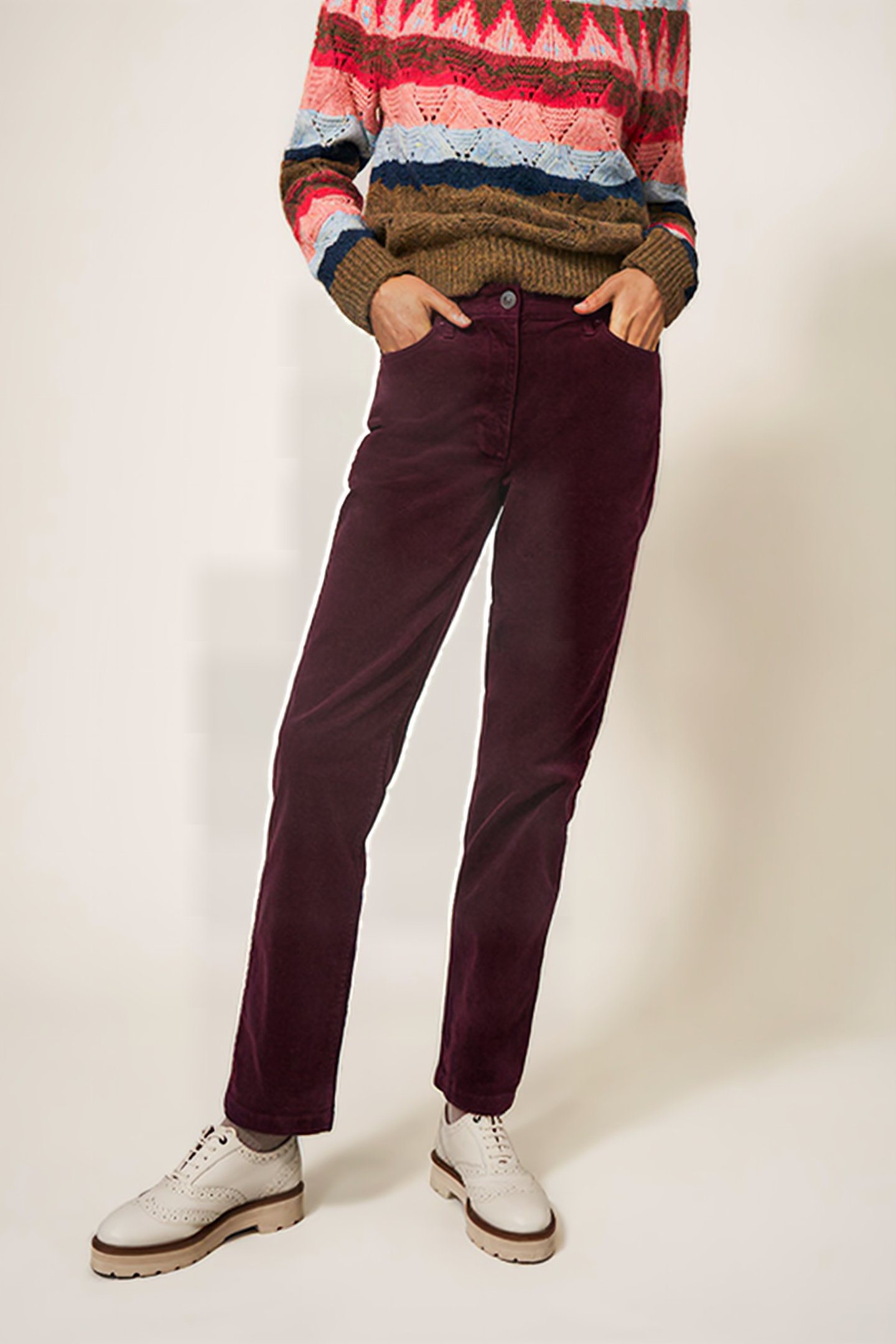 BROOKE STRAIGHT CORD TROUSER DARK PLUM 1