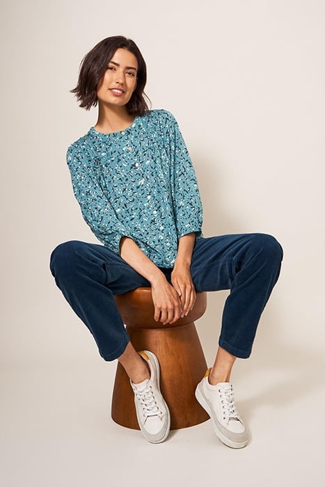 BENNIE TIE HEM SHIRT TEAL PRINTED 3