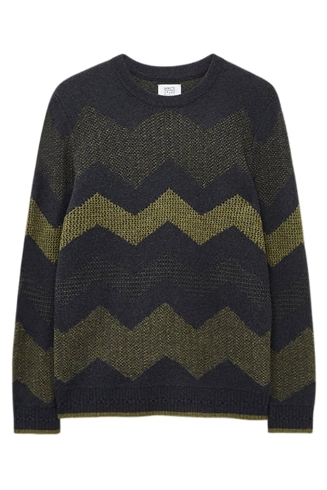 ZIG ZAG TEXTURED CREW CHARCOAL GREY 1