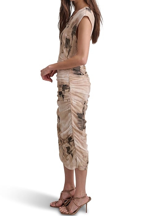 S/S PRINT MESH DRESS IVO/SNDLWD MLT 4