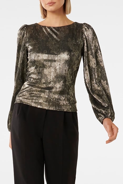 GABRIELLA BOAT NECK METALLIC PLISSE METALLIC GOLD 1