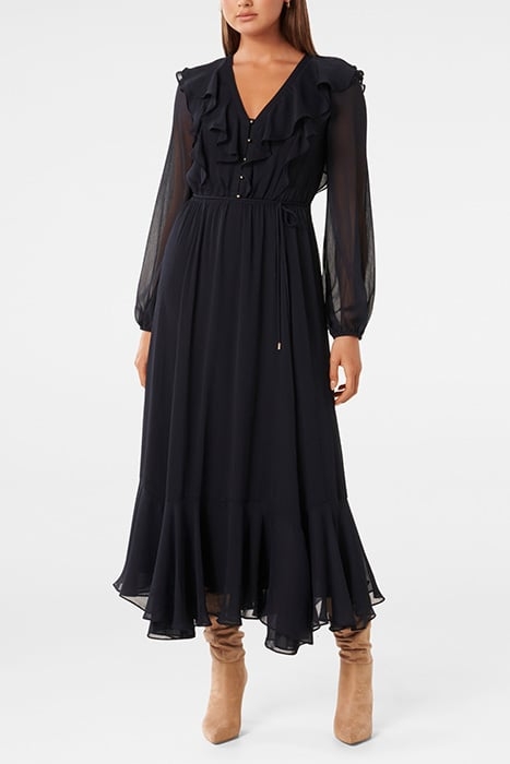 LANA RUFFLE NECK MIDI NAVY 1