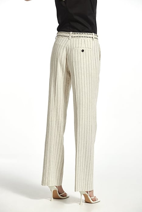 STRIPE LINEN SRAIGHT TWAN TROUSERS ECRU 2