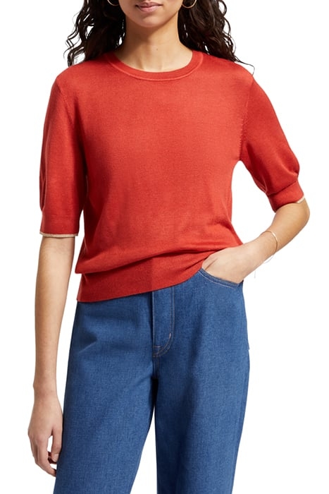 SHORT SLEEVED CREW NECK PULLOVER RUSTIC CORAL 1