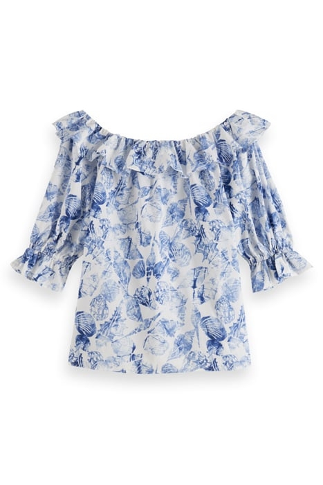 OFF SHOULDER TOP WITH RUFFLES SHELL BATIK BLUE 2