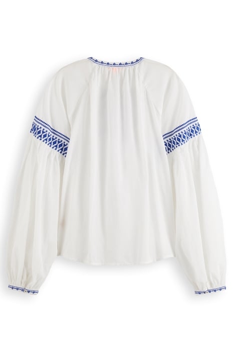 BALLOON SLEEVE TOP WITH TAPE DETAIL WHITE 5