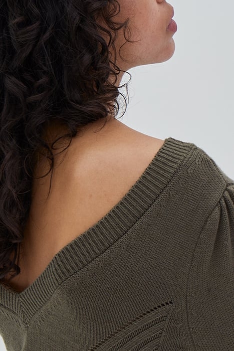 KHAKI CHEVRON STITCH KNIT SHORT DRESS 5