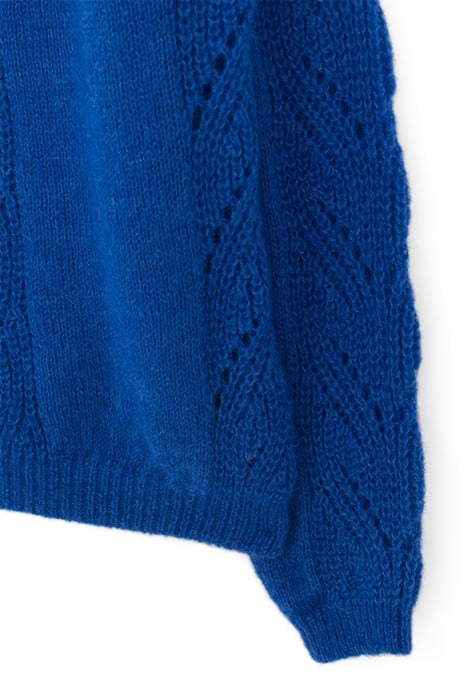 ELECTRIC BLUE OPENWORK KNIT ROLLED NECK SWEATER 3