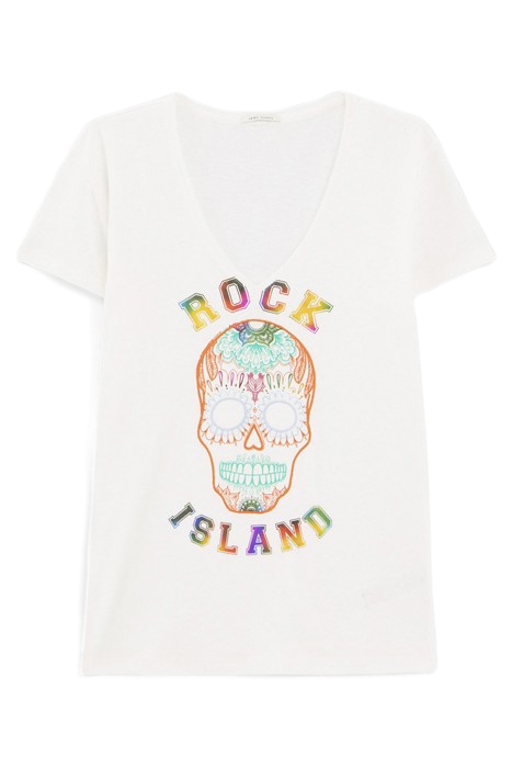 WHITE METALLIC EMBROIDERED SKULL IMAGE T-SHIRT 4