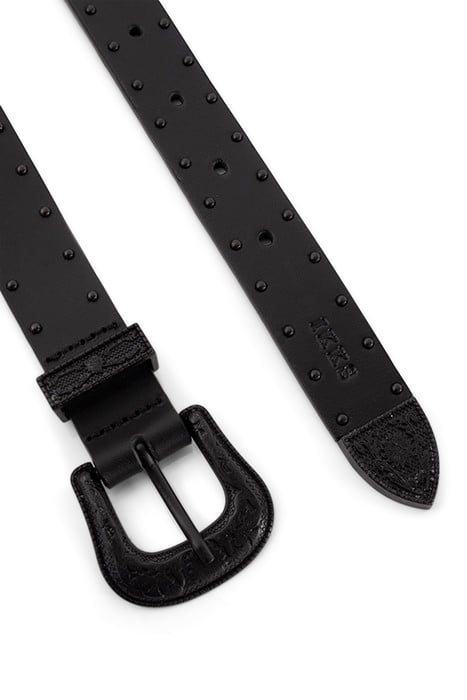 BLACK LEATHER BELT WITH DOUBLE COWBOY BUCKLE 6