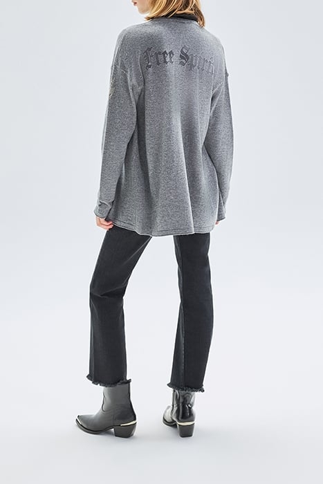 GREY KNIT CARDIGAN WITH SLOGAN ON BACK 4