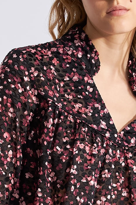 BLACK SHEER BLOUSE WITH PINK VELVET PRINT 5