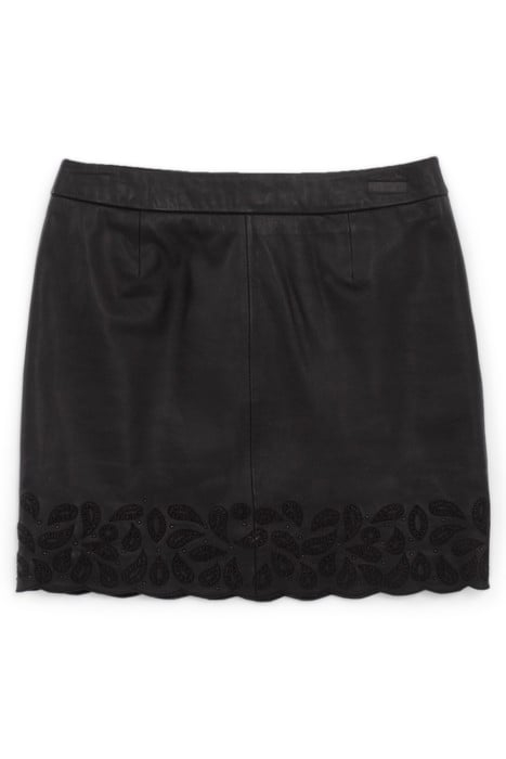 BLACK EMBROIDERED LEATHER SHORT SKIRT 4