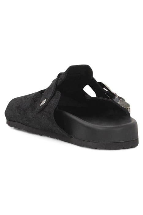 BLACK SUEDE CLOGS WITH ENGRAVED BUCKLES 3