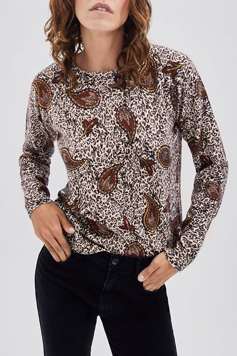 ECRU SWEATER WITH PAISLEY LEOPARD PRINT 1