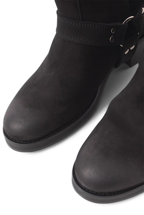 BLACK SUEDE BIKER-STYLE BOOTS 7