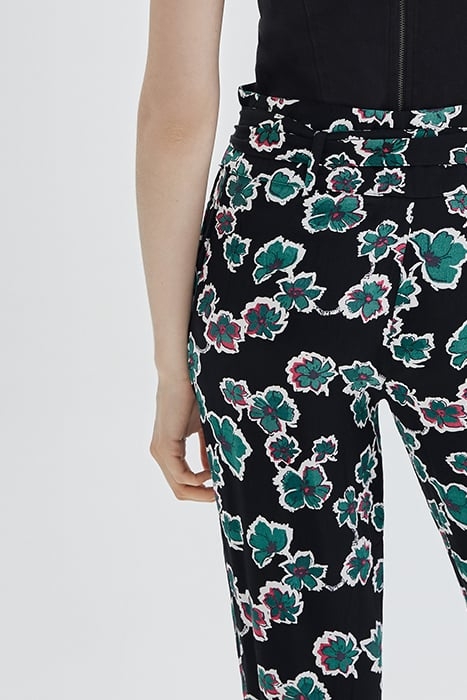 BLACK XL FLORAL FLOWING BELTED TROUSERS 4