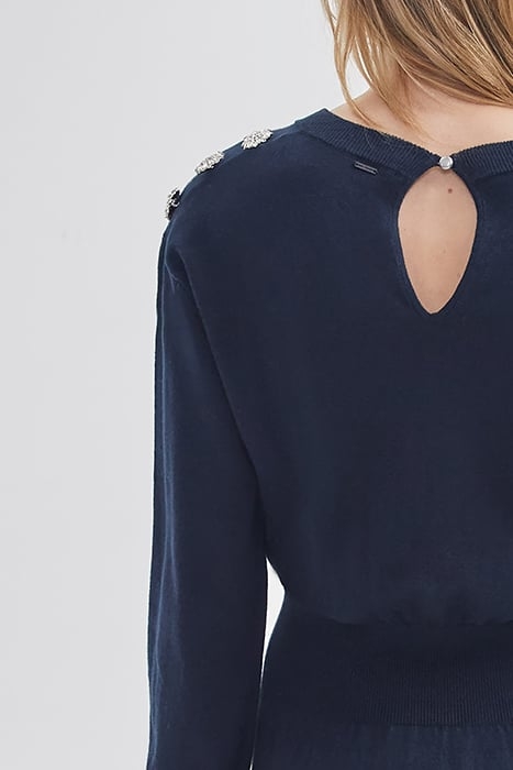 NAVY SWEATER DRESS WITH DIAMANTE BUTTONS 5