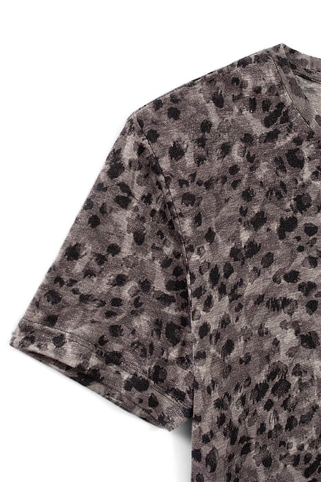 WOMEN'S GREY LINEN AND VISCOSE PRINTED T-SHIRT 3