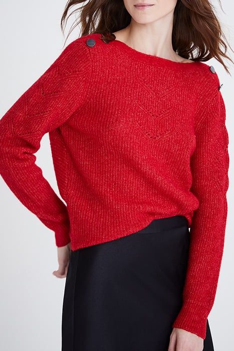 RED KNIT SWEATER WITH BOW SEWN ON BACK 1
