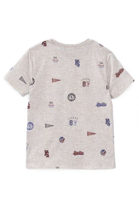 BOYS’ GREY ALL-OVER BADGES ORGANIC COTTON T-SHIRT 2