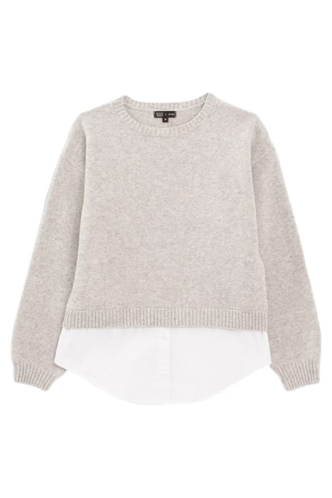 GIRLS’ GREY KNIT SWEATER WITH TROMPE-L'OEIL SHIRT 1
