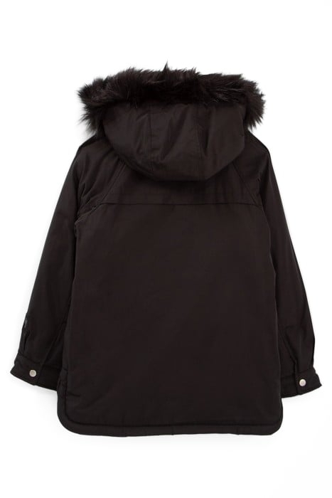 GIRLS’ BLACK CHECK SHERPA FUR-LINED PARKA 2