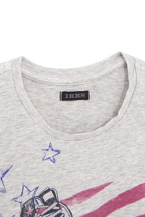 GIRLS’ GREY ROLLER SKATES IMAGE ORGANIC COTTON T-SHIRT 3