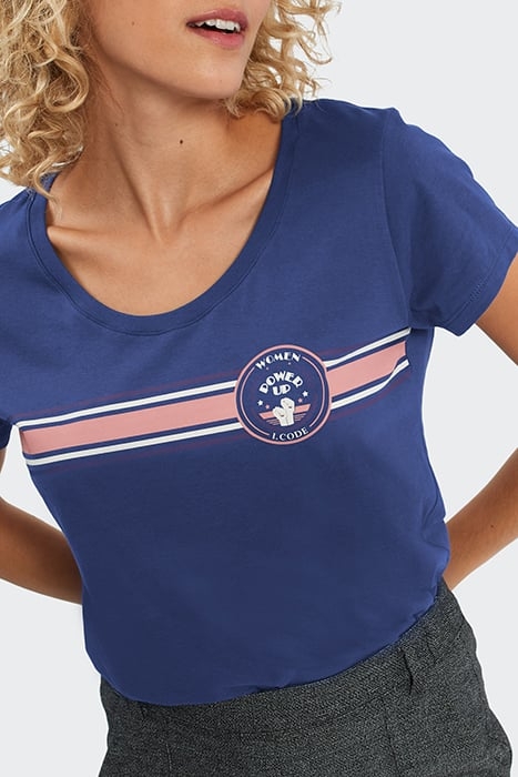 SAPPHIRE BLUE T-SHIRT WITH SLOGAN AND STRIPES 4