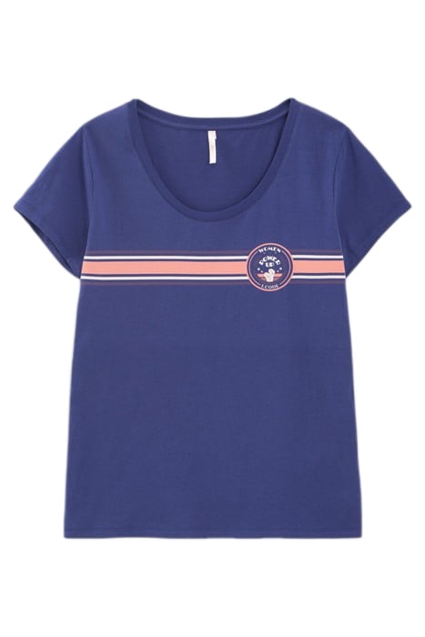 SAPPHIRE BLUE T-SHIRT WITH SLOGAN AND STRIPES 1