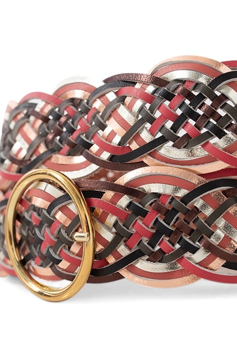 COPPER PINK WOVEN LEATHER WIDE BELT 4