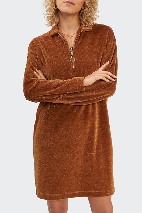 TOBACCO GLITTERY VELVET SWEATSHIRT DRESS 1