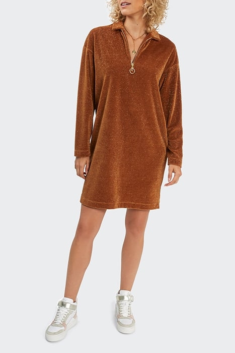 TOBACCO GLITTERY VELVET SWEATSHIRT DRESS 3