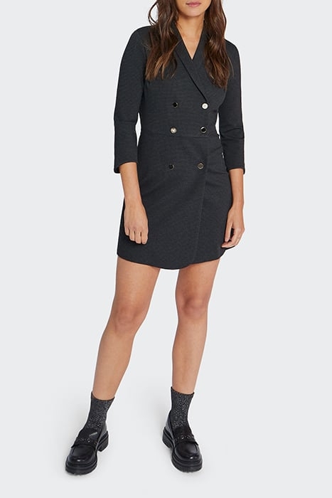 CHARCOAL HOUNDSTOOTH MOTIF UPCYCLED DRESS 1