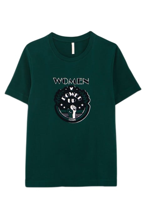 IMPERIAL GREEN INTERLOCK T-SHIRT WITH FLOCKED IMAGE 3