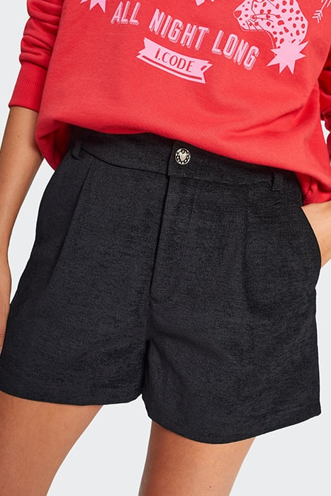 BLACK TEXTURED VELVET SHORTS 5