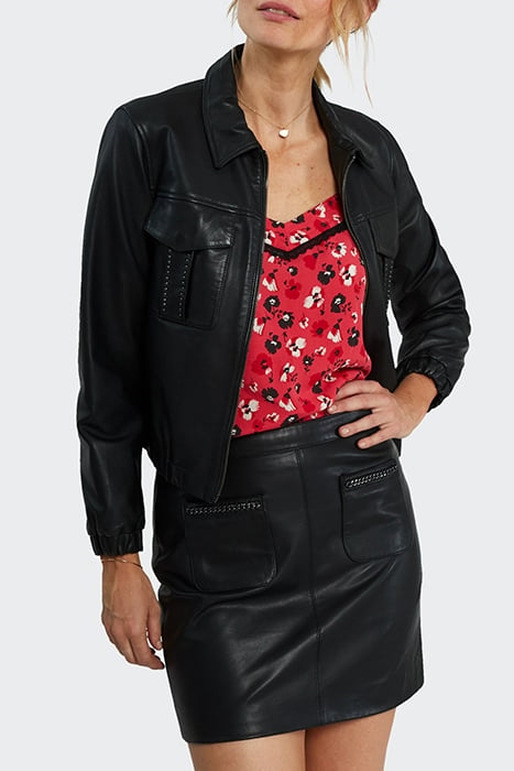 BLACK LEATHER SHORT SKIRT WITH SMALL CHAINS 3