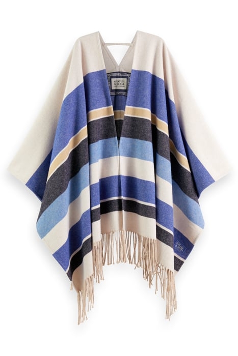 WOOL BLEND STRIPED PONCHO BLUE BOLD STRIPE 4