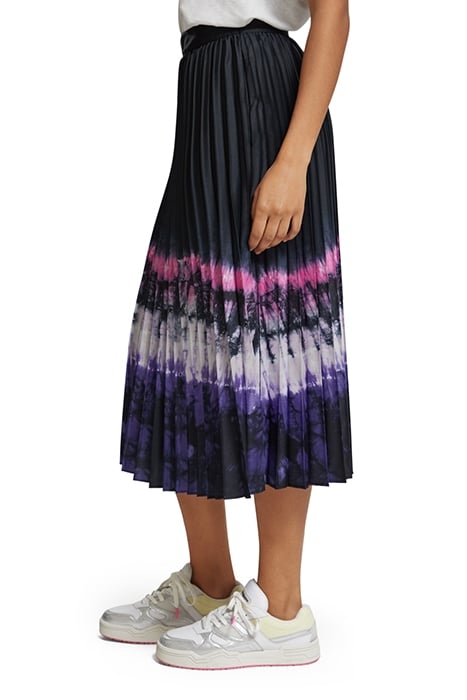 PRINTED PLEATED HIGH RISE MIDI SKIRT DIP DYE STRIPE 6