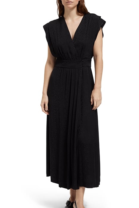 SLEEVELESS VISCOSE WRAP DRESS BLACK 1