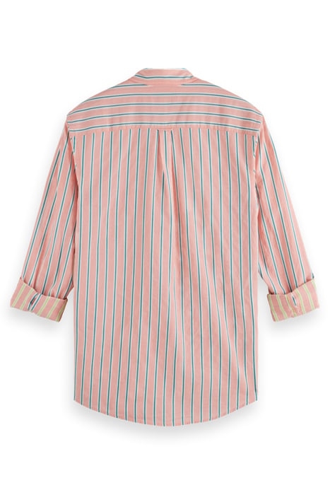 DOBBY STRIPE ROLL UP SLEEVES CORAL STRIPE 2